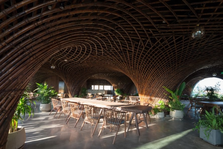 Beautiful bamboo arches breathe new life into a bland concrete building